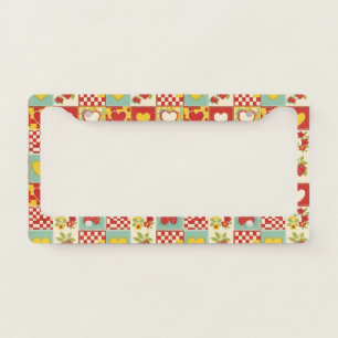 Retro Strawberry Patchwork Floral Pattern License Plate Frame