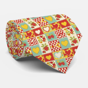 Retro Strawberry Patchwork Floral Pattern Neck Tie
