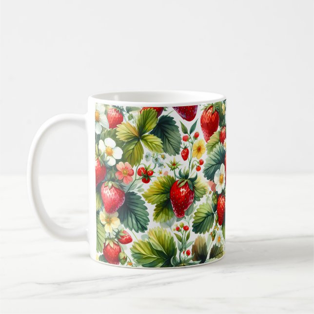 Retro Strawberry Plant – Vintage Garden Charm Coffee Mug (Left)