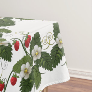 Retro Strawberry Plant with Gold Swirls  Tablecloth