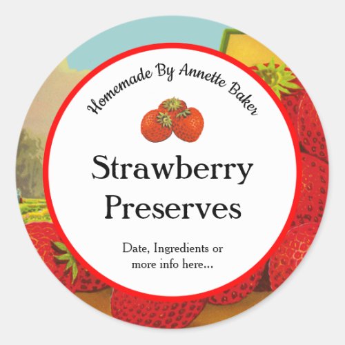 Retro Strawberry Preserves or Baking Classic Round Sticker
