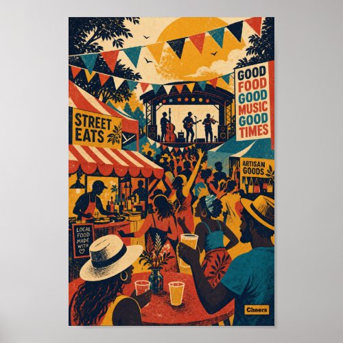 Retro Street Music Festival Scene Poster