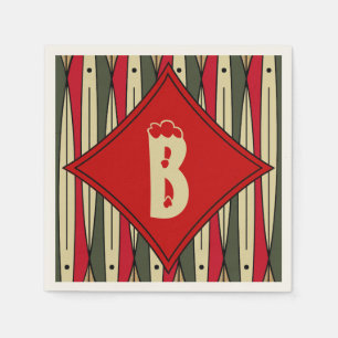 Retro String Art in Christmas Colors - Monogrammed Napkins