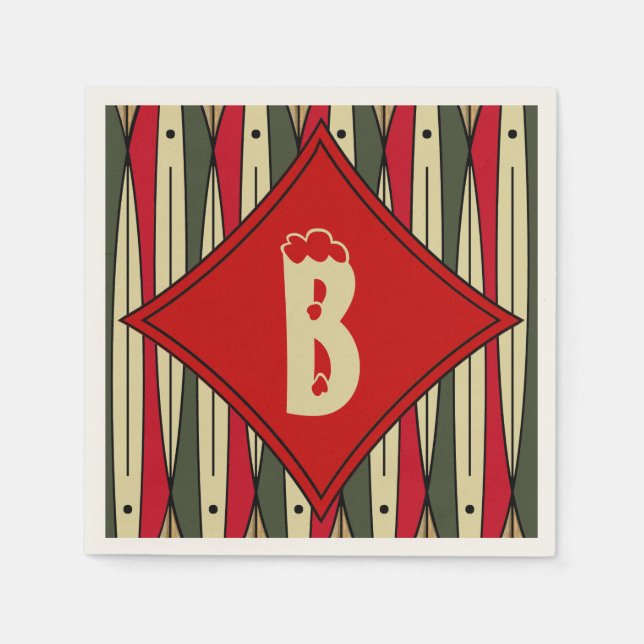 Retro String Art in Christmas Colors - Monogrammed Napkins (Front)