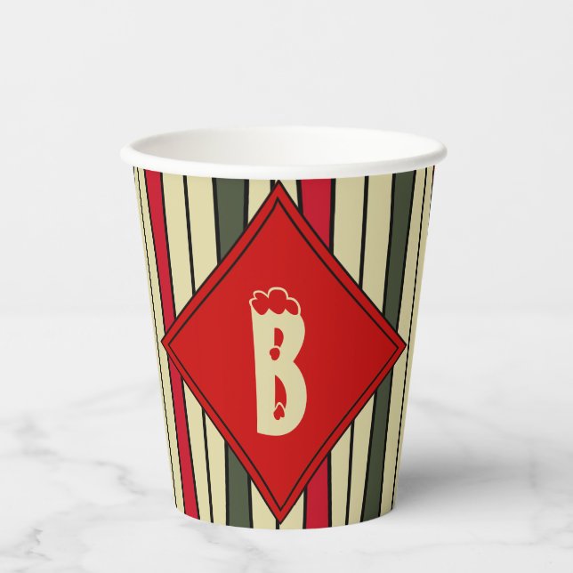 Retro String Art in Christmas Colors - Monogrammed Paper Cups (Front)