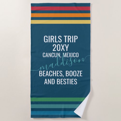 Retro Stripe Beaches  Besties Personalized Beach Towel