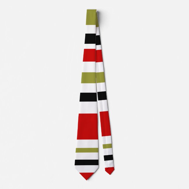 retro stripe black, red, olive tie (Front)