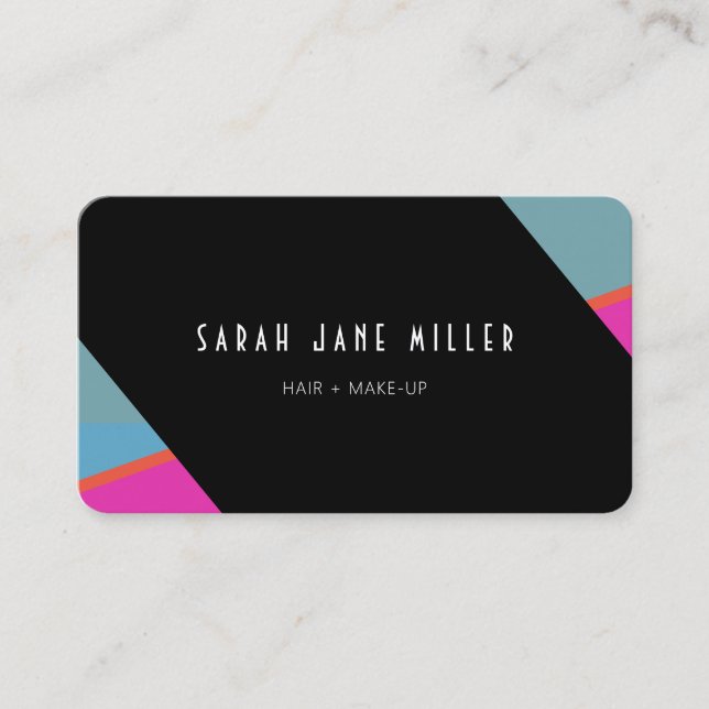 Retro Stripe - bold multicolor black pink Business Card (Front)