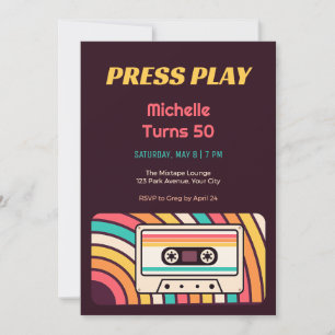 Retro Stripe Cassette 50th Birthday Invitation