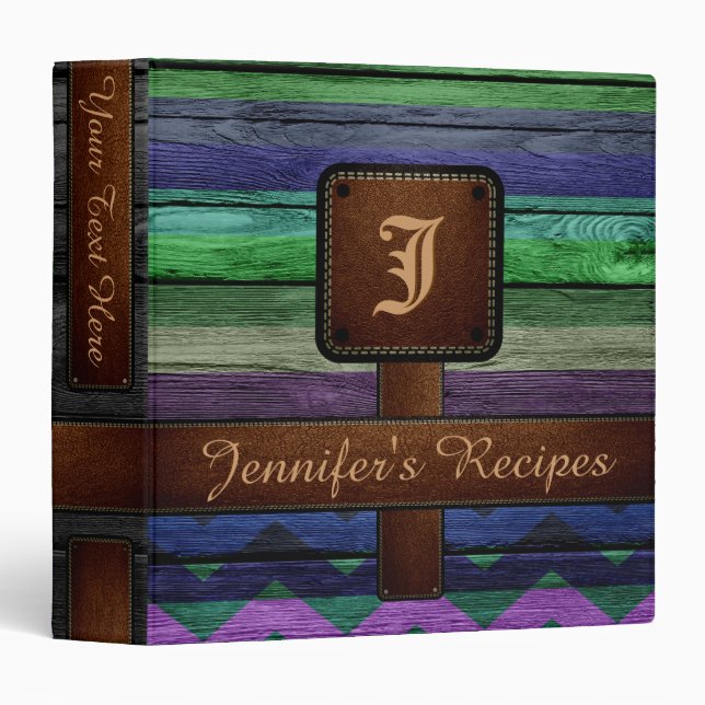 Retro Stripe Chevron Monogram Recipe #14 Binder (Front/Spine)