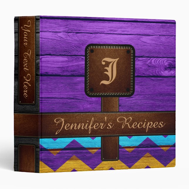 Retro Stripe Chevron Monogram Recipe #2 3 Ring Binder (Front/Spine)