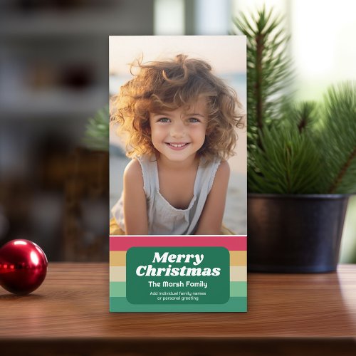 Retro Stripe Christmas Vertical Photo Holiday Card