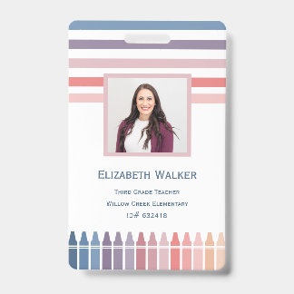 Retro Stripe Crayon Teacher Employee Badge