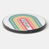Retro stripe pastel rainbow script name wireless charger  (Front 2)