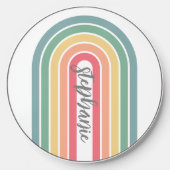 Retro stripe pastel rainbow script name wireless charger  (Front)