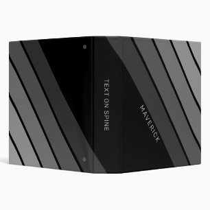 Retro Stripe Pattern Black Gray vintage vibe 3 Ring Binder