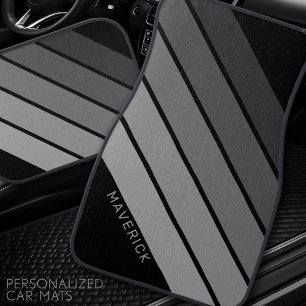 Retro Stripe Pattern Black Gray vintage vibe Car Floor Mat