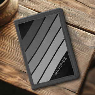 Retro Stripe Pattern Black Gray vintage vibe Tri-fold Wallet