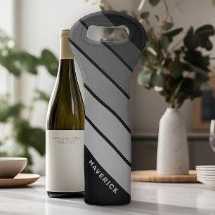 Retro Stripe Pattern Black Gray vintage vibe Wine Bag