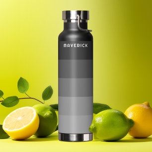 Retro Stripe Pattern Black Grey vintage vibe Water Bottle