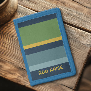 Retro Stripe Pattern Blue Green vintage vibe Tri-fold Wallet
