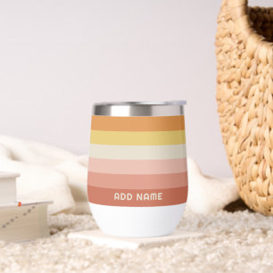 Retro Stripe Pattern Coral Pink vintage vibe Thermal Wine Tumbler