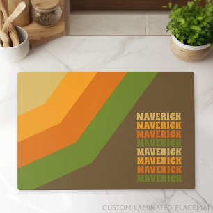 Retro Stripe Pattern - Earthy Colors Stacked Name Placemat