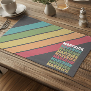Retro Stripe Pattern - Muted Colors Stacked Name Cloth Placemat