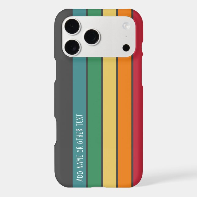 Retro stripe pattern rainbow colors monogram iphone case (Back)