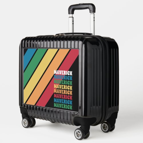 Retro Stripe Pattern _ Rainbow Colors Stacked Name Luggage