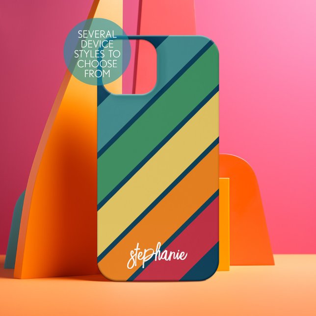 Retro stripe pattern rainbow - Script Name Iphone Case (Personalized Phone Case - Choose Your Device and Customize the Design)