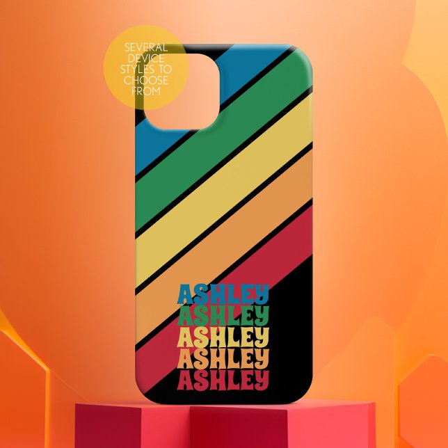 Retro Stripe Pattern Rainbow Stacked Name Case-Mate iPhone Case (Creator Uploaded)