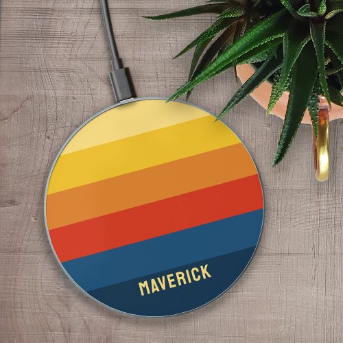 Retro Stripe Pattern Sunset Sunrise vintage vibe Wireless Charger