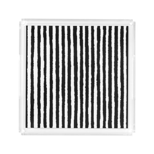 Retro Stripe Pattern Vertical Black and White BW Acrylic Tray