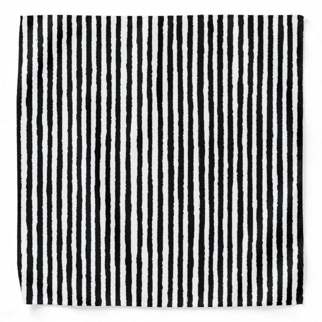 Retro Stripe Pattern Vertical Black and White BW Bandana (Front)