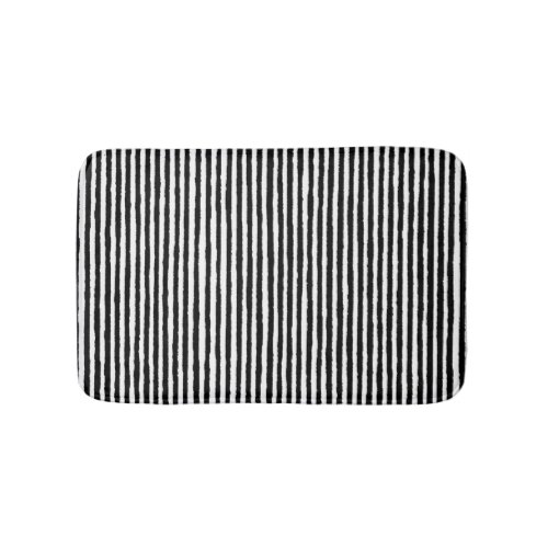 Retro Stripe Pattern Vertical Black and White BW Bath Mat