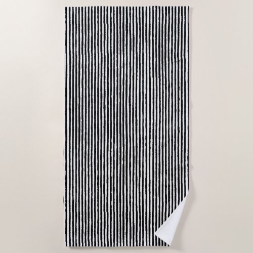 Retro Stripe Pattern Vertical Black and White BW Beach Towel