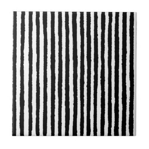 Retro Stripe Pattern Vertical Black and White BW Ceramic Tile