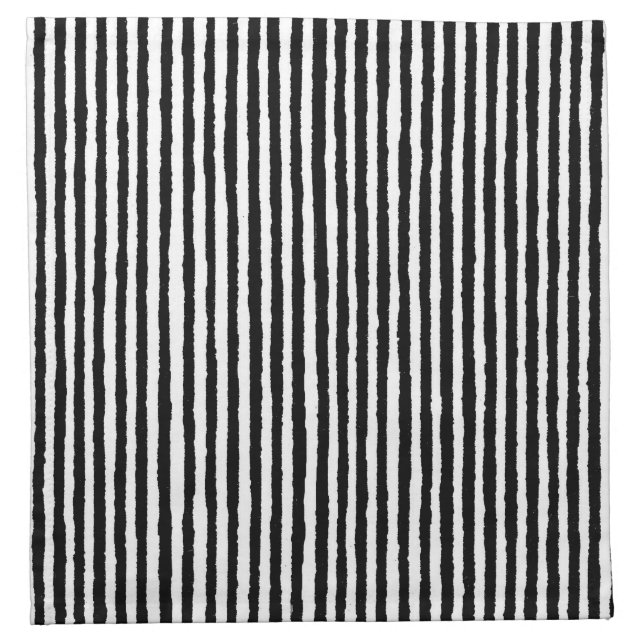 Retro Stripe Pattern Vertical Black and White BW Cloth Napkin (Front)