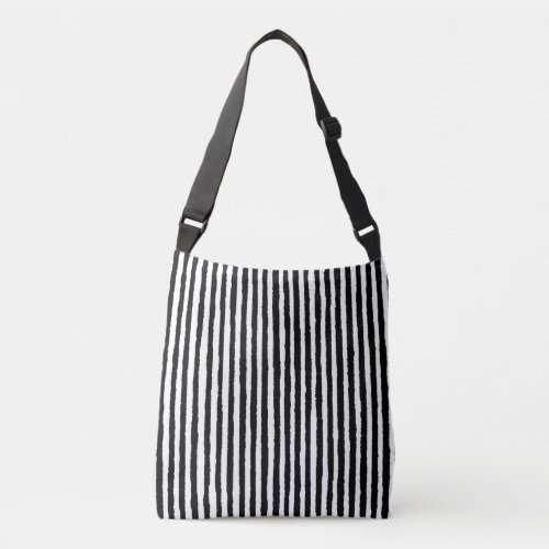 Retro Stripe Pattern Vertical Black and White BW Crossbody Bag