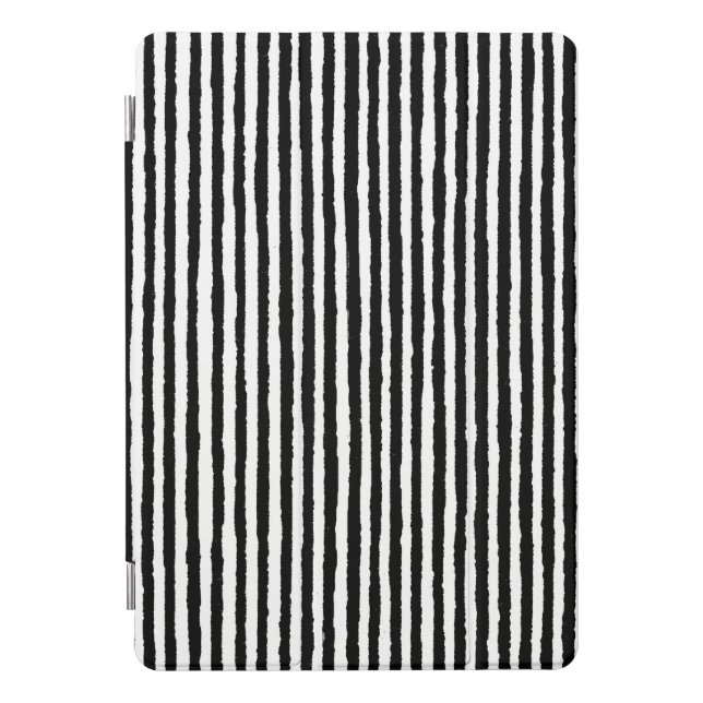 Retro Stripe Pattern Vertical Black and White BW iPad Pro Cover (Front)