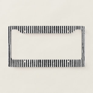 Retro Stripe Pattern Vertical Black and White BW License Plate Frame