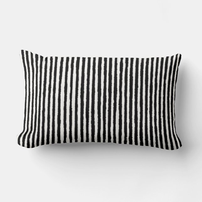 Retro Stripe Pattern Vertical Black and White BW Lumbar Pillow (Front)