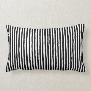 Retro Stripe Pattern Vertical Black and White BW Lumbar Pillow