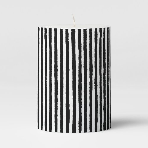 Retro Stripe Pattern Vertical Black and White BW Pillar Candle