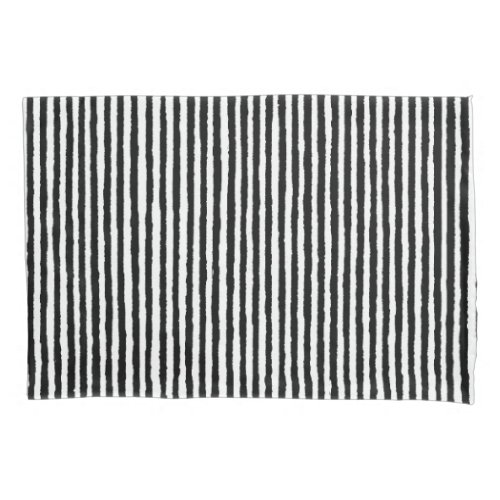 Retro Stripe Pattern Vertical Black and White BW Pillow Case