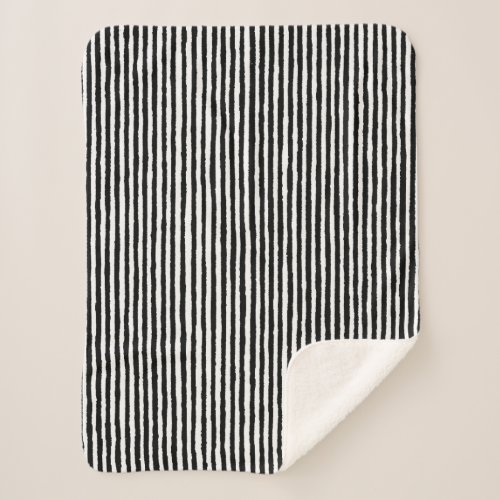 Retro Stripe Pattern Vertical Black and White BW Sherpa Blanket