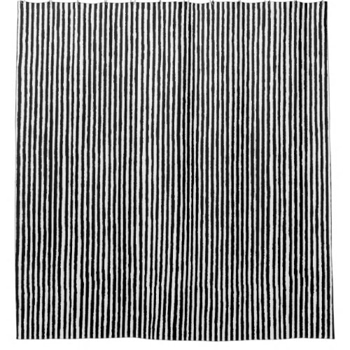 Retro Stripe Pattern Vertical Black and White BW Shower Curtain