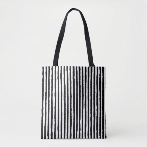 Retro Stripe Pattern Vertical Black and White BW Tote Bag