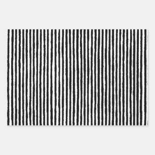 Retro Stripe Pattern Vertical Black and White BW Wrapping Paper Sheets